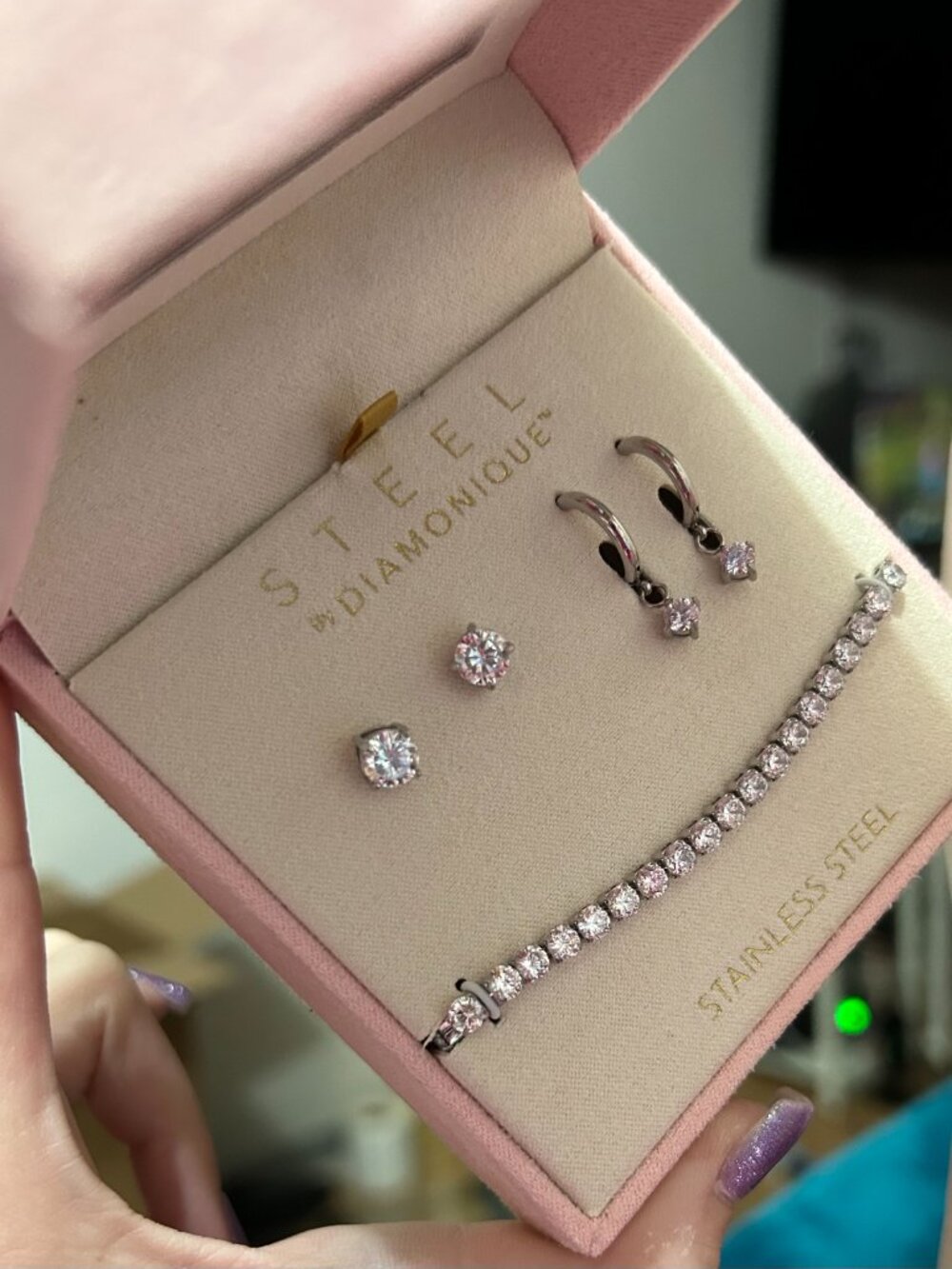 Steel by Diamonique Stainless Steel CZ Tennis Bracelet Earrings Gift Set - Picture 4 of 5